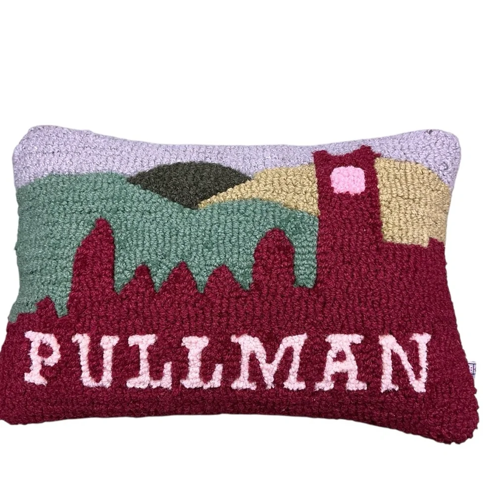 Beautiful Pullman, Washington high quality crimson and green hook pillow 13x19